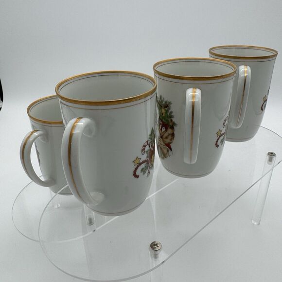 VTG Fitz and Floyd St Nicholas Santa Whisper Set Of 6 Mugs 1978 Gold Candy cane - Picture 3 of 10